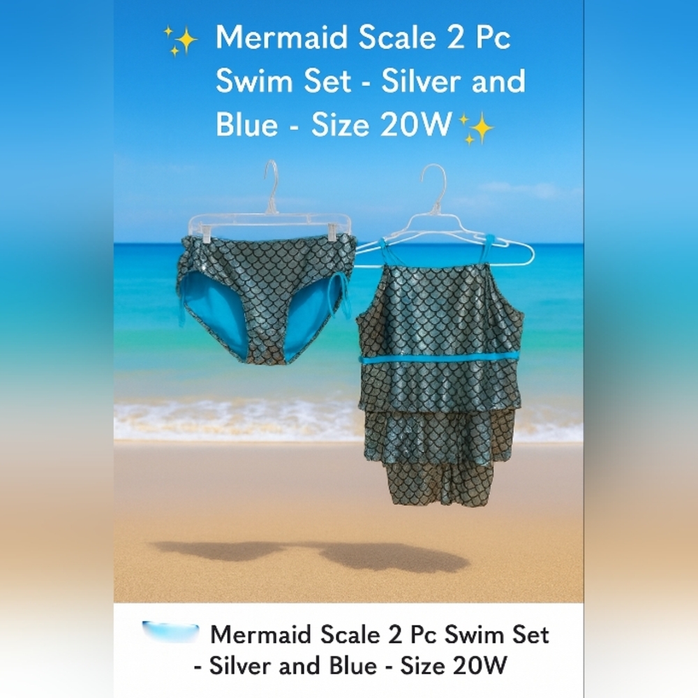 Justice Mermaid Scale 2 Pc Swim Set - Silver and Blue